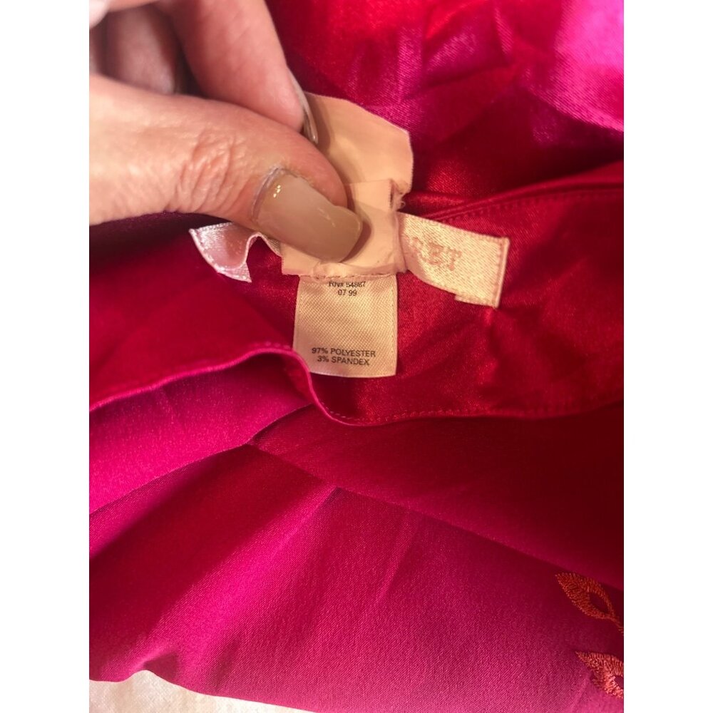 Victorias Secret Y2K Sz L Satin Slip Dress Fuscia Pink w Orange Floral Pattern - Picture 10 of 11